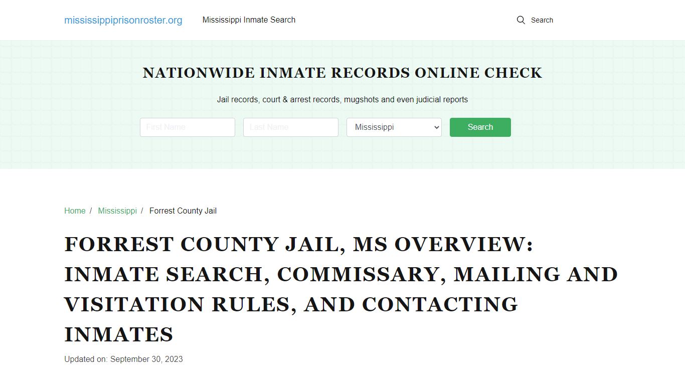Forrest County Jail, MS: Offender Lookup, Contact Info, Visitations