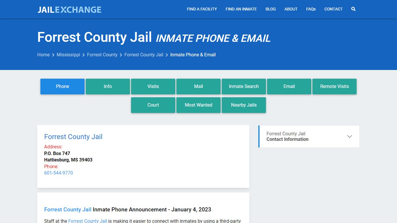 Inmate Phone - Forrest County Jail, MS - Jail Exchange